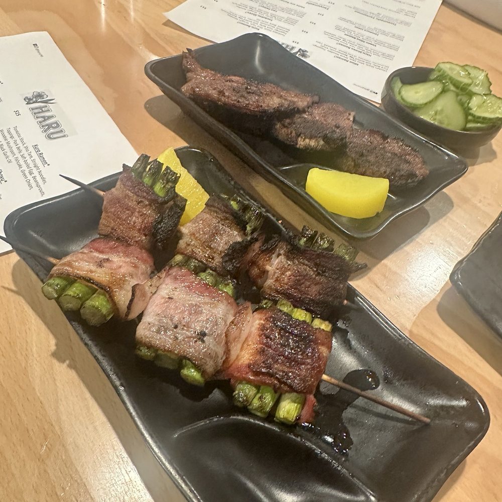 Haru - Bacon Asparagus Galbi (beef short ribs) Pickled cucumber - Ramen Near Me - Reno, Nevada Haru - Bacon Asparagus Galbi (beef short ribs) Pickled cucumber - Ramen Near Me - Reno, Nevada