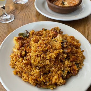 Cafe Ba-Ba-Reeba! - Chicken and Paella of Chicken Thighs & Market Vegetable - Spanish Near Me - Chicago, Illinois Cafe Ba-Ba-Reeba! - Chicken and Paella of Chicken Thighs & Market Vegetable - Spanish Near Me - Chicago, Illinois