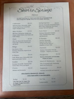 Menu photo 1 Socorro Springs Restaurant Socorro, NM Menu photo 1 Socorro Springs Restaurant Socorro, NM