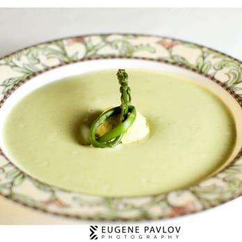 Sybaris Bistro - asparagus vichyssoise with asparagus ice cream - New American Near Me - Albany, Oregon Sybaris Bistro - asparagus vichyssoise with asparagus ice cream - New American Near Me - Albany, Oregon