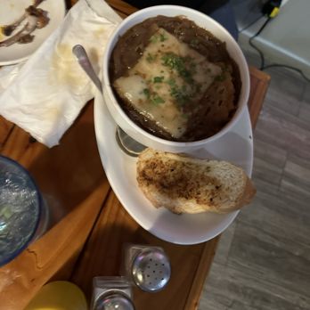 Railroad Station Bar and Grill - Large bowl of French onion soup - New American Near Me - Cloverdale, California Railroad Station Bar and Grill - Large bowl of French onion soup - New American Near Me - Cloverdale, California