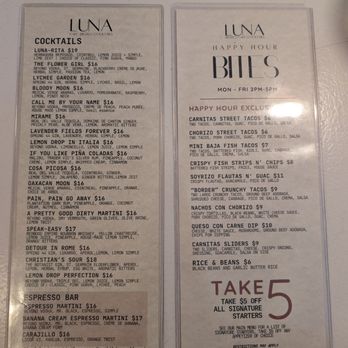 Luna Bistro Cafe - Happy hour menu 2026 - New American Near Me - Long Beach, California Luna Bistro Cafe - Happy hour menu 2026 - New American Near Me - Long Beach, California