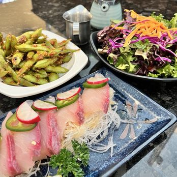 Nari Sushi & Steak - Hamachi jalapeño and Spicy Garlic Edamame side salad - Sushi Bars Near Me - Tacoma, Washington Nari Sushi & Steak - Hamachi jalapeño and Spicy Garlic Edamame side salad - Sushi Bars Near Me - Tacoma, Washington
