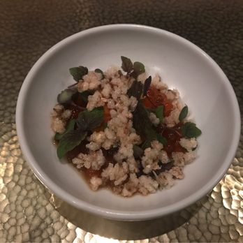Benu - Small delicacy #3: Monkfish liver flan, marinated trout roe, crunchy puffed buckwheat - Asian Fusion Near Me - San Francisco, California Benu - Small delicacy #3: Monkfish liver flan, marinated trout roe, crunchy puffed buckwheat - Asian Fusion Near Me - San Francisco, California