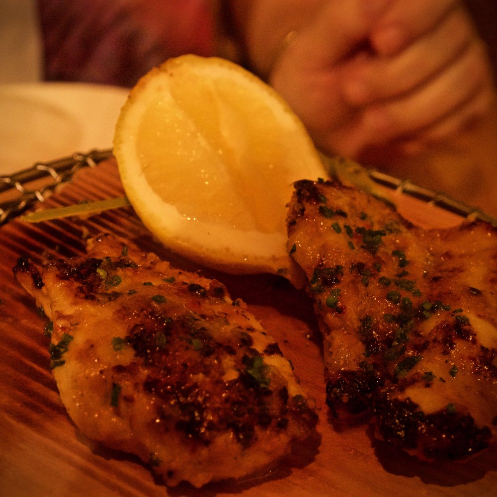 Roka - It's chicken. It was so tender I wondered if they cooked it in a hot water bath first before grilling. Less oil would have improved it. - Japanese Near Me - London, XGL Roka - It's chicken. It was so tender I wondered if they cooked it in a hot water bath first before grilling. Less oil would have improved it. - Japanese Near Me - London, XGL