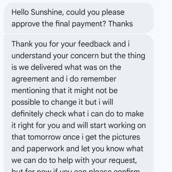 Payless Kitchen Cabinets - Screenshot of response to showerhead problem. - General Contractors Near Me - Glendale, California