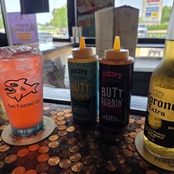 Hippie Juice, hot sauces, and a Corona!