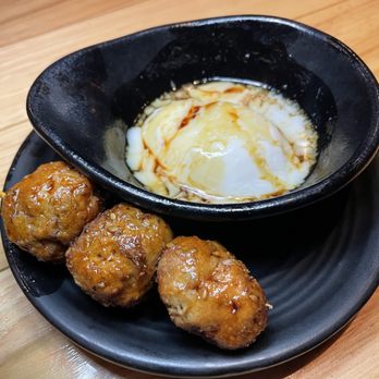 Hachi - 01/05/2024 - Tsukune $4.60 plus poached egg $1.35 - Japanese Near Me - Las Vegas, Nevada Hachi - 01/05/2024 - Tsukune $4.60 plus poached egg $1.35 - Japanese Near Me - Las Vegas, Nevada