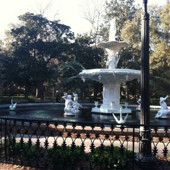 Forsyth Park - My camera didn't do a good job showing the green water flowing in the fountain ...pretty in person though - Parks Near Me - Savannah, Georgia