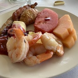Shrimp, fruit, bacon, sausage & croissant