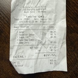 Receipt from visit. Receipt from visit.