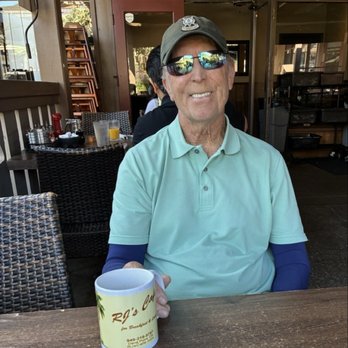 RJ's Cafe - Happy camper. Notice cute mug. - Breakfast & Brunch Near Me - Dana Point, California