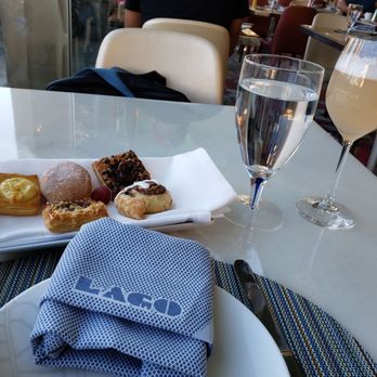 Lago - Peach Bellini and First Flight of Pastries - Italian Near Me - Las Vegas, Nevada Lago - Peach Bellini and First Flight of Pastries - Italian Near Me - Las Vegas, Nevada
