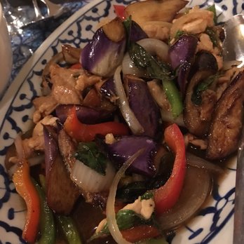 Moo Dang - Basil egg plant stir fry! Not usually a fan of egg plant, but this was the perfect way to eat it! - Thai Near Me - Reno, Nevada