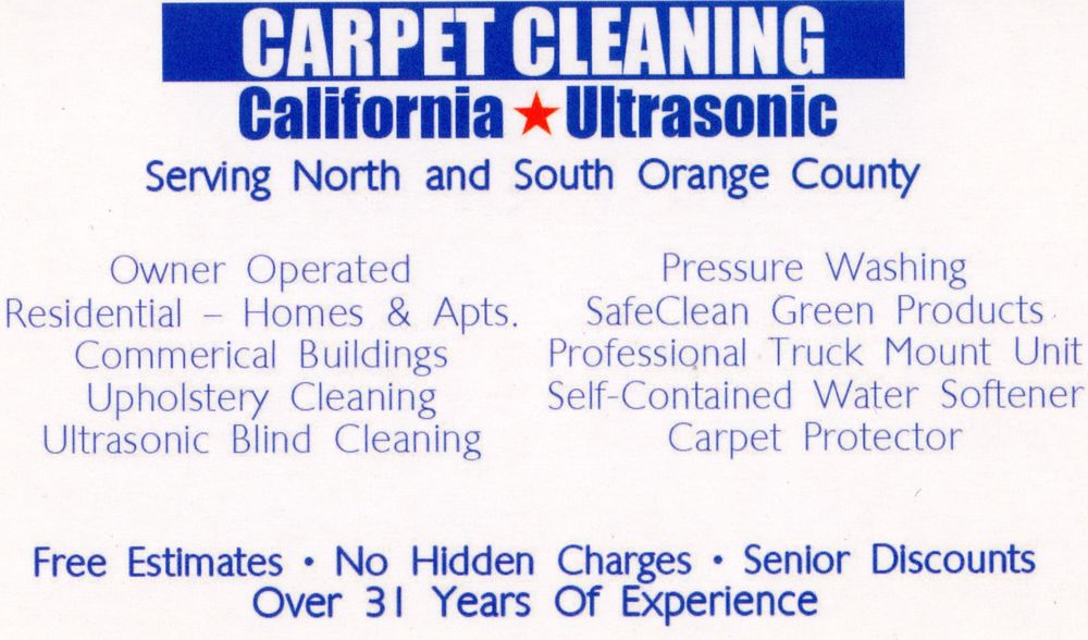 CALIFORNIA ULTRASONIC CARPET & MINI BLIND CLEANING Updated October