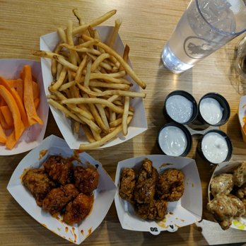Buffalo Wild Wings - From left - right Asian Zing, Jamin Jalepeno, Garlic Parmesan, Spicy Garlic - Chicken Wings Near Me - Montclair, California
