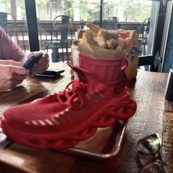 Tempura Green Beans served in a running shoe (could've been a flip flop they were so good)!