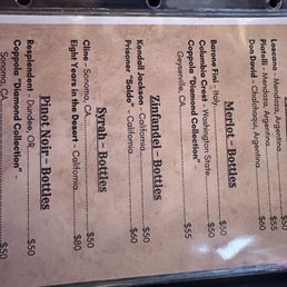 Drink menu