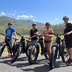 Nantahala Adventures - Group of five riders about to begin Forest Run E-Bike Tour Route