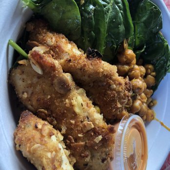 Fresh Kitchen - Spinach salad, almond chicken and spicy rice. - New American Near Me - Davie, Florida