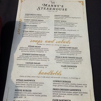 Manny's Steakhouse - Menu - Steakhouses Near Me - Vallejo, California