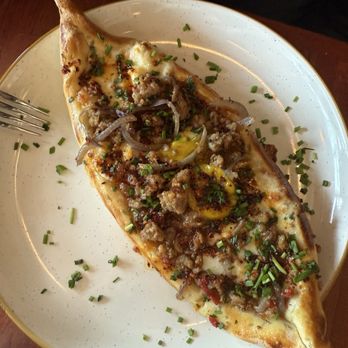 Supergeil - Khachapuri- sausage and pepper - Mediterranean Near Me - Detroit, Michigan