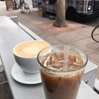 Hooked on Colfax - A hot and cold Dirty Chai on the front patio - Coffee & Tea Near Me - Denver, Colorado