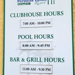 Paradise Palms Resort - Hours as of September 2024.