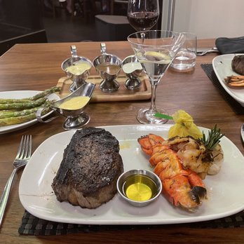 Old Brea Chop House - Bone in filet and lobster tail, with a sauce trio. The lobster was cooked to perfection. - Steakhouses Near Me - Brea, California