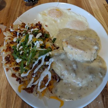 Urban Egg - Johnstown - Biscuits and gravy with loaded hashbrowns - Breakfast & Brunch Near Me - Johnstown, Colorado