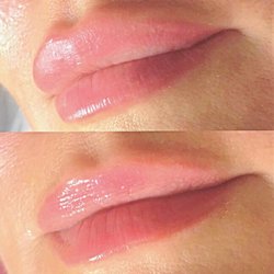 Inked Beauty Permanent Makeup - Lip Blush, top is after touch up, bottom is healed with sheer gloss.