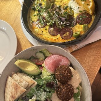 Troya - beef sausage & eggs + chickpea salad - Mediterranean Near Me - San Francisco, California Troya - beef sausage & eggs + chickpea salad - Mediterranean Near Me - San Francisco, California