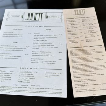 Juliett - a menu for a restaurant on a table - Cocktail Bars Near Me - Portland, Oregon Juliett - a menu for a restaurant on a table - Cocktail Bars Near Me - Portland, Oregon