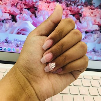 Dublin Nails - Clear Pink gel and white acrylic 3D design! - Nail Salons Near Me - Dublin, California