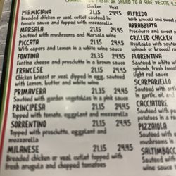 Anthony Francos Restaurant and Pizzeria - The menu prices