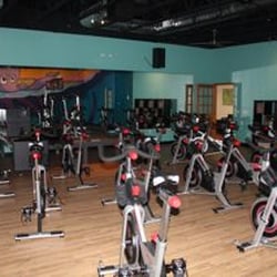 Indoor cycling studio with Freemotion Carbon Drive bikes.