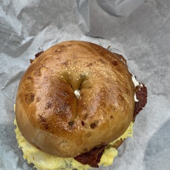 Ros Donuts - Bacon, egg, and cream cheese breakfast sandwich on a jalapeño bagel - Donuts Near Me - San Lorenzo, California Ros Donuts - Bacon, egg, and cream cheese breakfast sandwich on a jalapeño bagel - Donuts Near Me - San Lorenzo, California