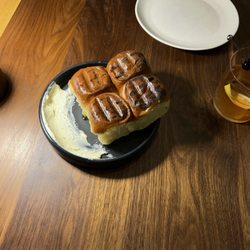 BATA - Fermented potato bread with salted butter and Old Fashioned cocktail on the right
