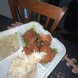 Anuenue's Kitchen - Mochiko chicken , missed out on Mac got the side of chicken long rice