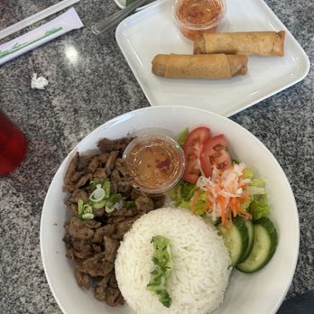 Pho Huyen - Pork and rice plate, fried rolls. Great rice! - Vietnamese Near Me - Columbus, Ohio