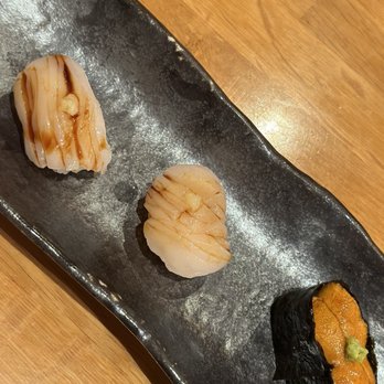 Sushi Maruyama - A la Carte: two fresh Hokkaido scallop ($5.95) and a Santa Barbara uni ($11.95) - Japanese Near Me - San Mateo, California Sushi Maruyama - A la Carte: two fresh Hokkaido scallop ($5.95) and a Santa Barbara uni ($11.95) - Japanese Near Me - San Mateo, California