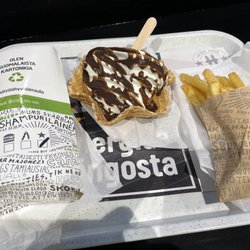 Hesburger - Chicken halloumi wrap, soft serve, and fries