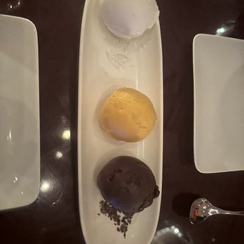Buddakan - Three sorbet: coconut (great), apricot thyme (tastes like lotion), dark chocolate (good) - Asian Fusion Near Me - Philadelphia, Pennsylvania Buddakan - Three sorbet: coconut (great), apricot thyme (tastes like lotion), dark chocolate (good) - Asian Fusion Near Me - Philadelphia, Pennsylvania