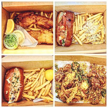 MARKET Seafood Eatery - Top to bottom, left to right: fish and chips, dungeness crab roll, lobster role (Connecticut style), crab in a bag - Seafood Near Me - Edmonds, Washington MARKET Seafood Eatery - Top to bottom, left to right: fish and chips, dungeness crab roll, lobster role (Connecticut style), crab in a bag - Seafood Near Me - Edmonds, Washington