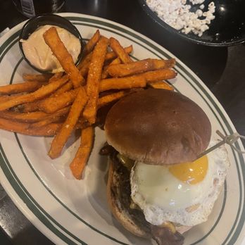 Lucky's 13 Pub - Breakfast Burger, Sweet Potato Fries, Chipotle mayo - American Near Me - Plymouth, Minnesota Lucky's 13 Pub - Breakfast Burger, Sweet Potato Fries, Chipotle mayo - American Near Me - Plymouth, Minnesota