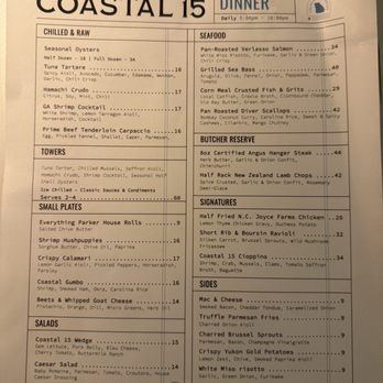 Coastal 15 - Dinner menu 7/21/2025 - Southern Near Me - Savannah, Georgia