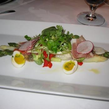 Gary Danko - Asparagus salad with quail eggs, prosciutto and red-onion caper vinaigrette. - New American Near Me - San Francisco, California