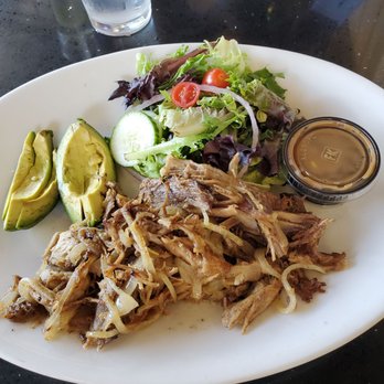 Chicas Cuban Cafe - Pork Mojo with sides of Avocado and a side salad - Cuban Near Me - Deland, Florida Chicas Cuban Cafe - Pork Mojo with sides of Avocado and a side salad - Cuban Near Me - Deland, Florida