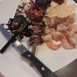 Parmesan risotto, grilled veg, shrimp
