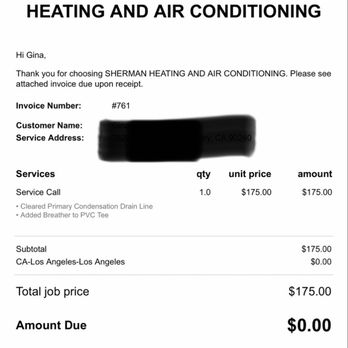 Sherman Heating and Air Conditioning - Invoice - Heating & Air Conditioning/HVAC Near Me Sherman Heating and Air Conditioning - Invoice - Heating & Air Conditioning/HVAC Near Me